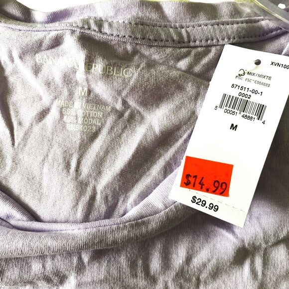 Banana Republic Purple Summer Graphic Print Crew Neck Short Sleeve Shirt Medium - Picture 4 of 4